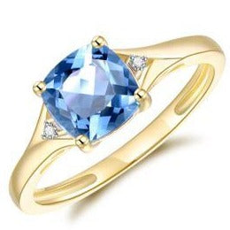 9CT BLUE TOPAZ & DIAMOND RING