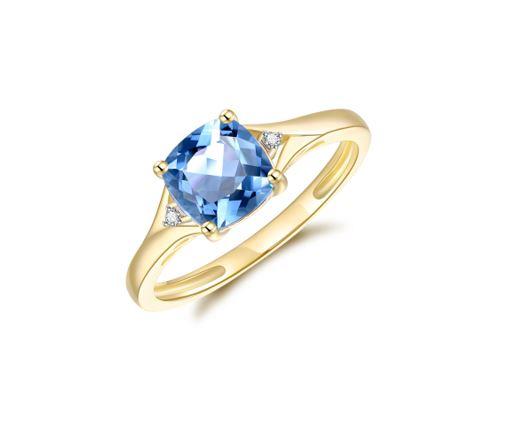 9CT BLUE TOPAZ & DIAMOND RING