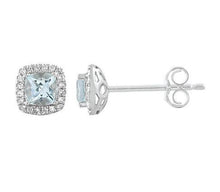 Load image into Gallery viewer, 9CT White Gold Aquamarine and Diamond Earrings
