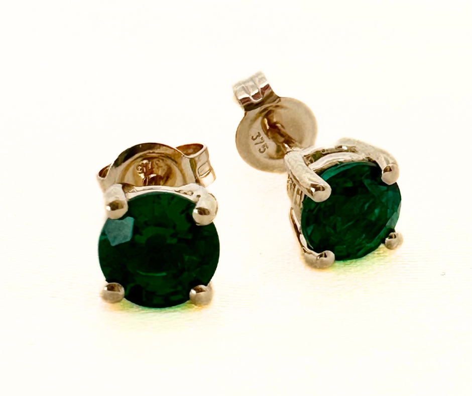 9CT Yellow Gold Created Emerald Earrings