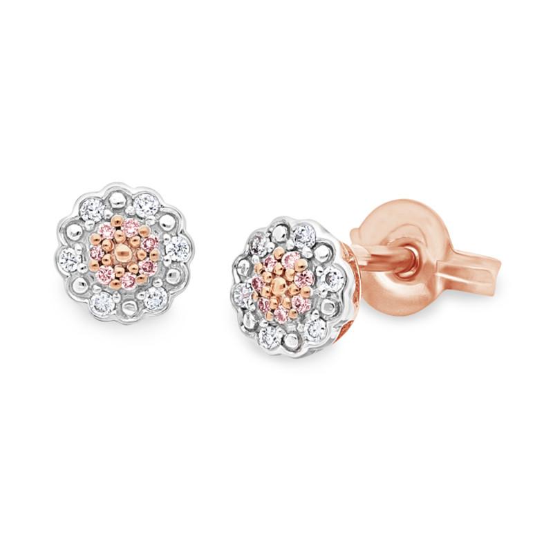 9ct Rose Gold Pink Caviar 0.08ct Diamond Stud Earrings