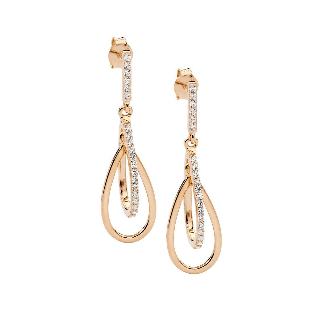Rose Gold CZ Loop Drop Earrings