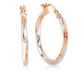 9ct Rose Gold Sterling Silver Twisted Hoops