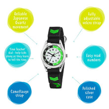 Load image into Gallery viewer, Tikkers Green / Black Strap Kids Time Teacher Watch
