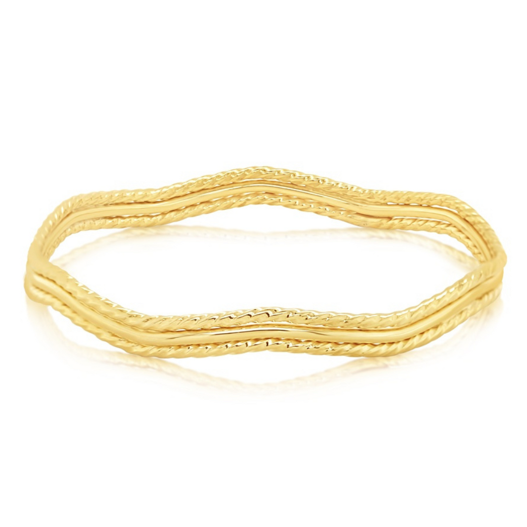 9CT Yellow Gold Silver Filled Wave Twist Bangle