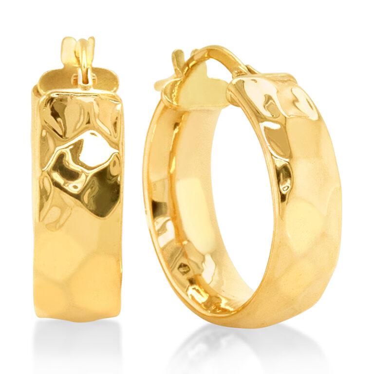 9ct Yellow Gold Silver Filled Hammered Texture Hoop Earrings