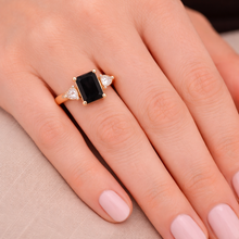 Load image into Gallery viewer, 9ct Yellow Gold Black Sapphire &amp; Lab Grown Diamond
