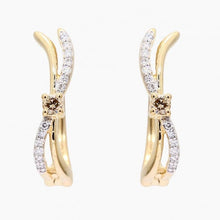 Load image into Gallery viewer, 9CT Yellow Gold Champagne &amp; White Diamond Huggies
