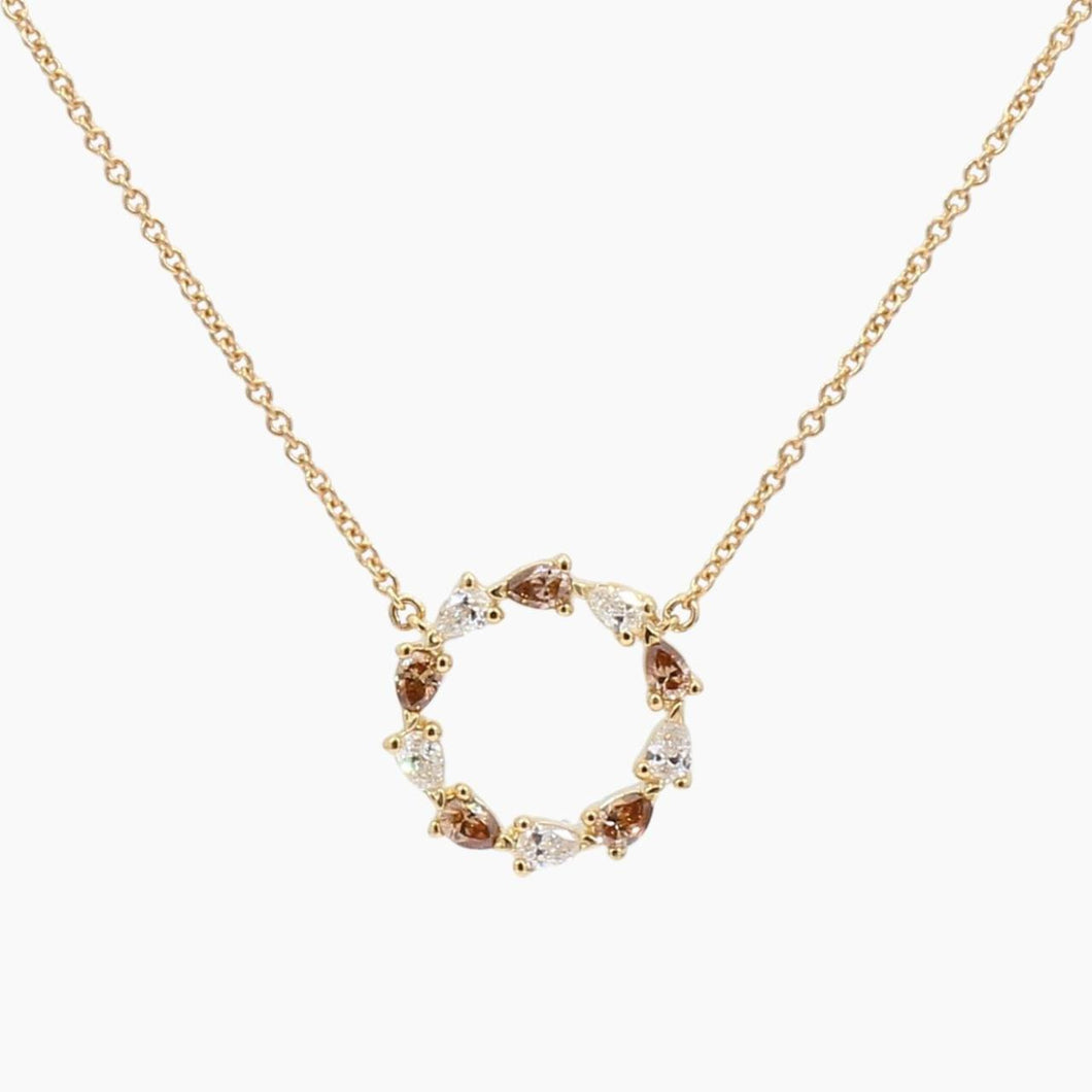 9ct Yellow Gold Wreathe Pear Cut Champagne & White Diamond Necklace