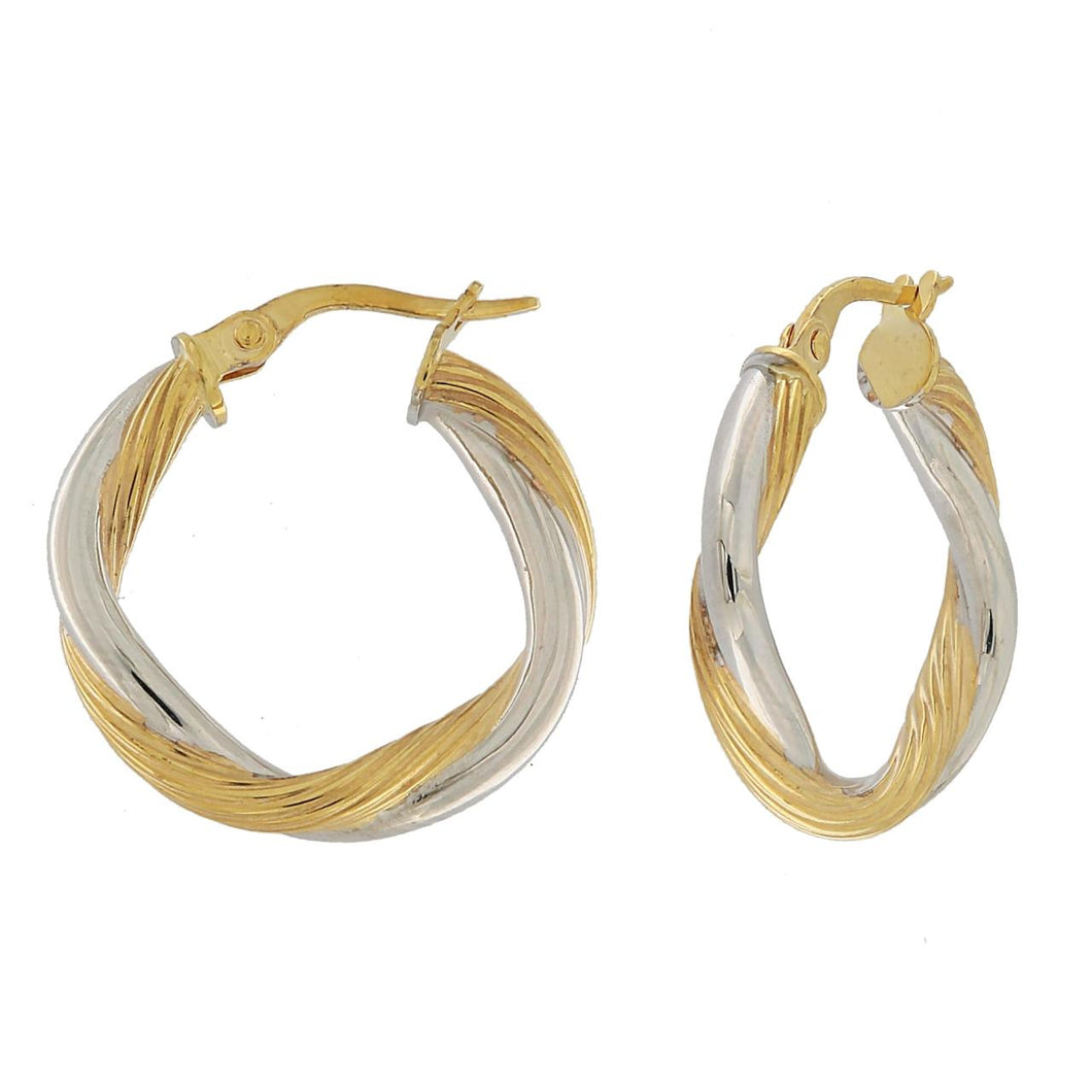 9ct Yellow Gold and Silver Twisted SF Hoop Earrings