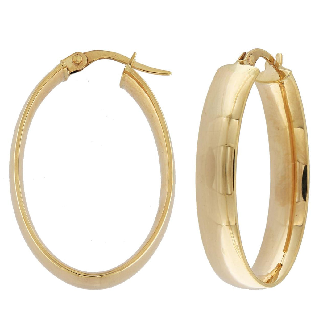 9ct Yellow Gold SF Oval Hoop Earrings