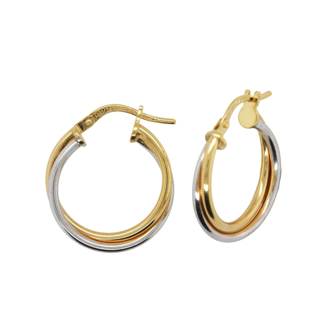 9ct Yellow Gold and Silver Twist SF Hoop Earrings