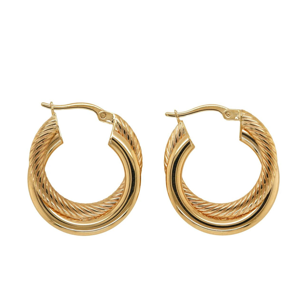 9ct Yellow Gold SF Double Hoop Earrings
