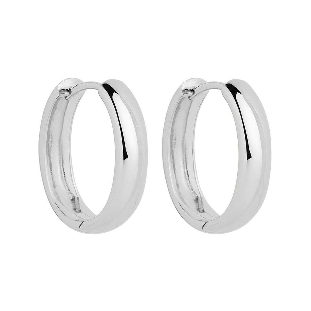 Silver Oval Huggie Earrings