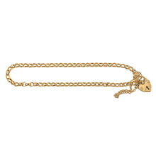 Load image into Gallery viewer, 9ct Yellow Gold Heart Padlock Oval Figaro Bracelet
