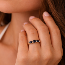 Load image into Gallery viewer, 9ct Yellow Gold Diamond &amp; Black Sapphire Ring
