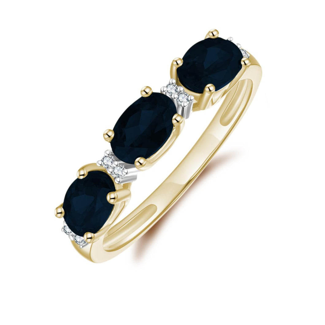 9ct Yellow Gold Diamond & Black Sapphire Ring