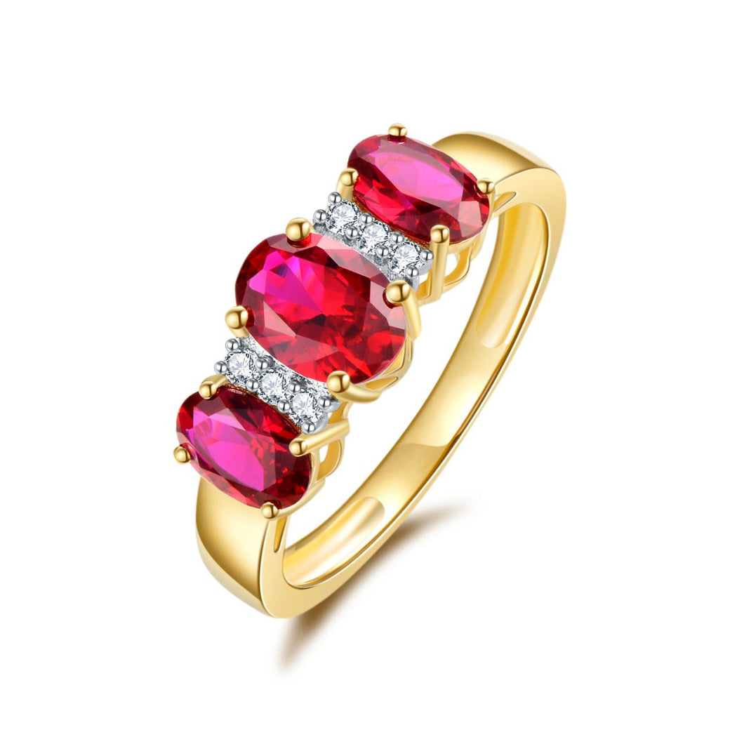 9ct Yellow Gold Created Ruby & Diamond Three-Stone Ring