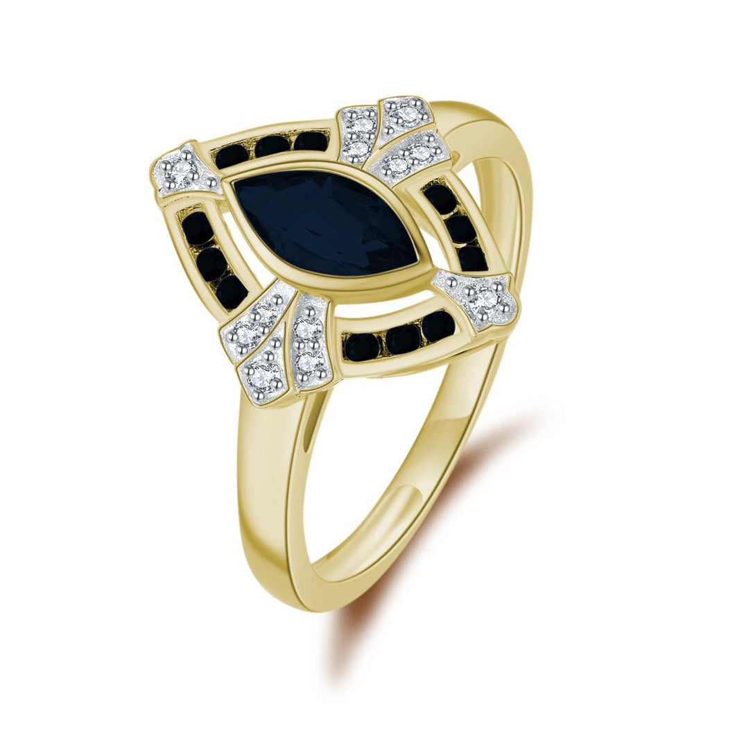 9ct Yellow Gold Black Sapphire & Diamond Ring