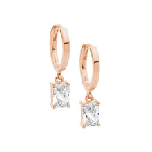 Load image into Gallery viewer, Rose Gold Plated 13mm Huggie Earrings Cubic Zirconia Drop - Ellani E644R
