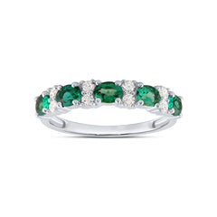 9ct White Gold Emerald Diamond Ring