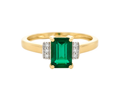 9ct Yellow Gold Created Emerald & Diamond Ring