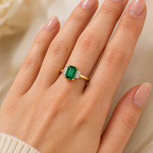 Load image into Gallery viewer, 9ct Yellow Gold Created Emerald &amp; Diamond Ring
