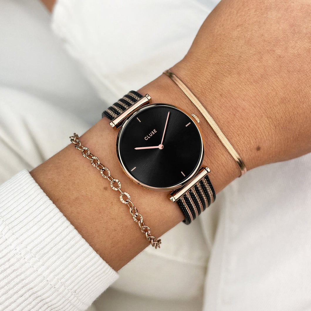 Cluse Triomphe Mesh Bicolour Rose Gold Black /Black