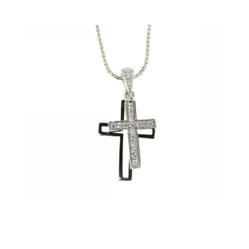 Ellani Double Layered Cross CZ Necklace